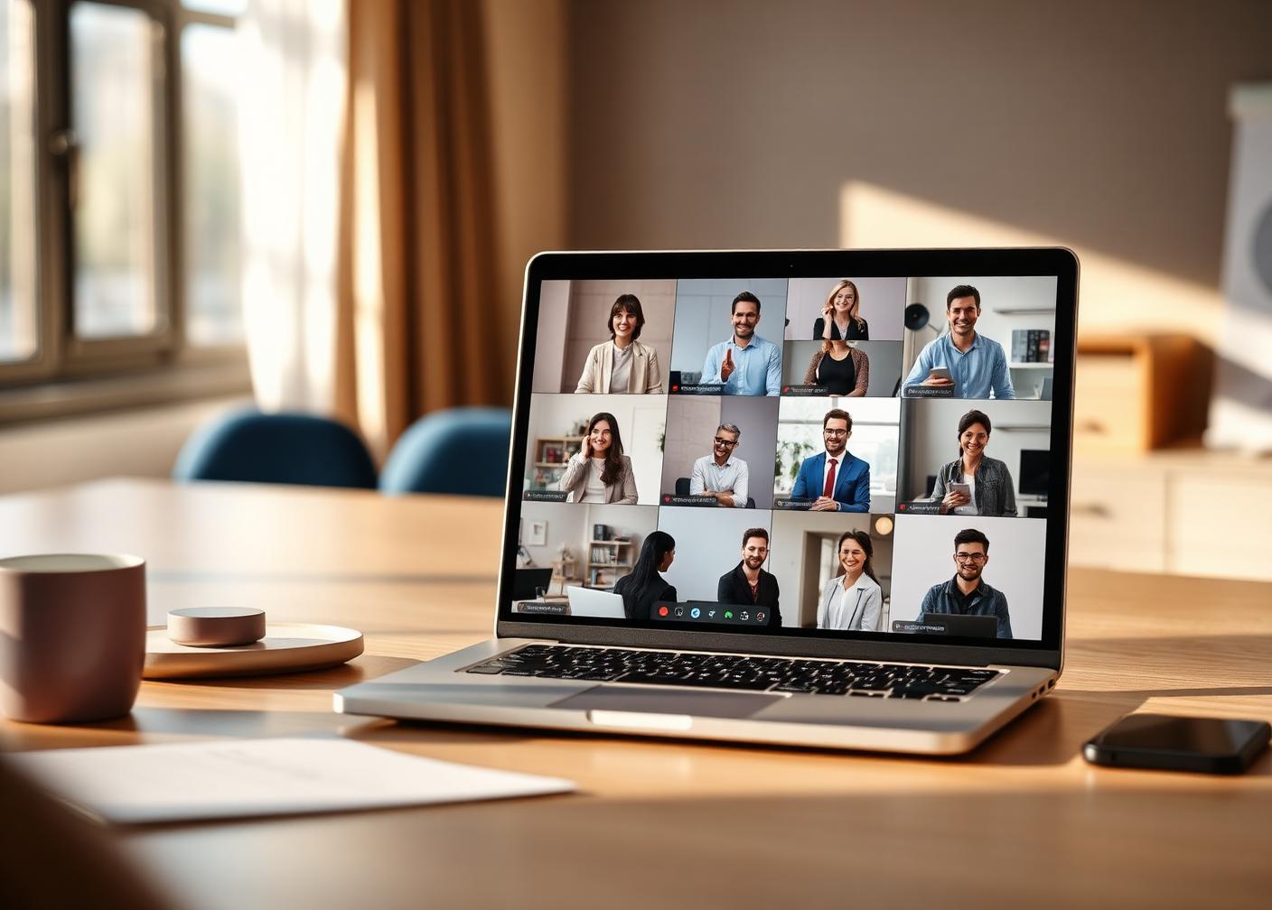 Business professionals collaborating remotely in an online mediation video call